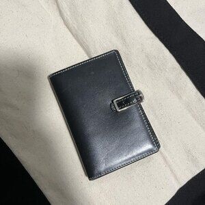 Vintage Black Leather Coach Card Holder with Silver Hardware